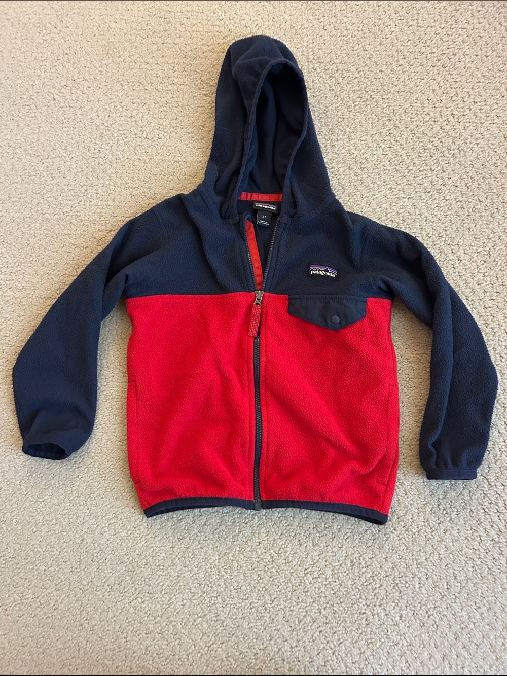 Patagonia Kids Hooded Fleece Jacket - Navy & Red